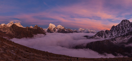 Sunset above the Gokyo lakes, from Gokyo Ri mountain