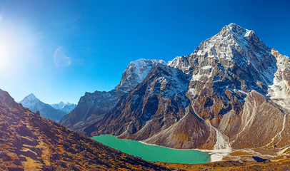 Amazing mountains lanscapes on the way to Everest Base Camp, Nepal