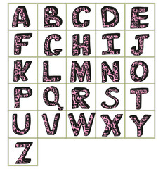 English alphabet vector, typography design. Background with many decorative latin letters.