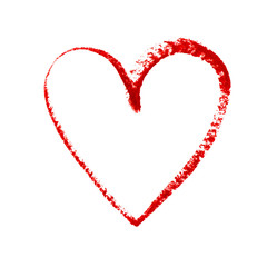 Elegant Red heart shape. Design for love symbols. Brush style. Raster Illustration isolated on white background. Heart silhouette with ribbon