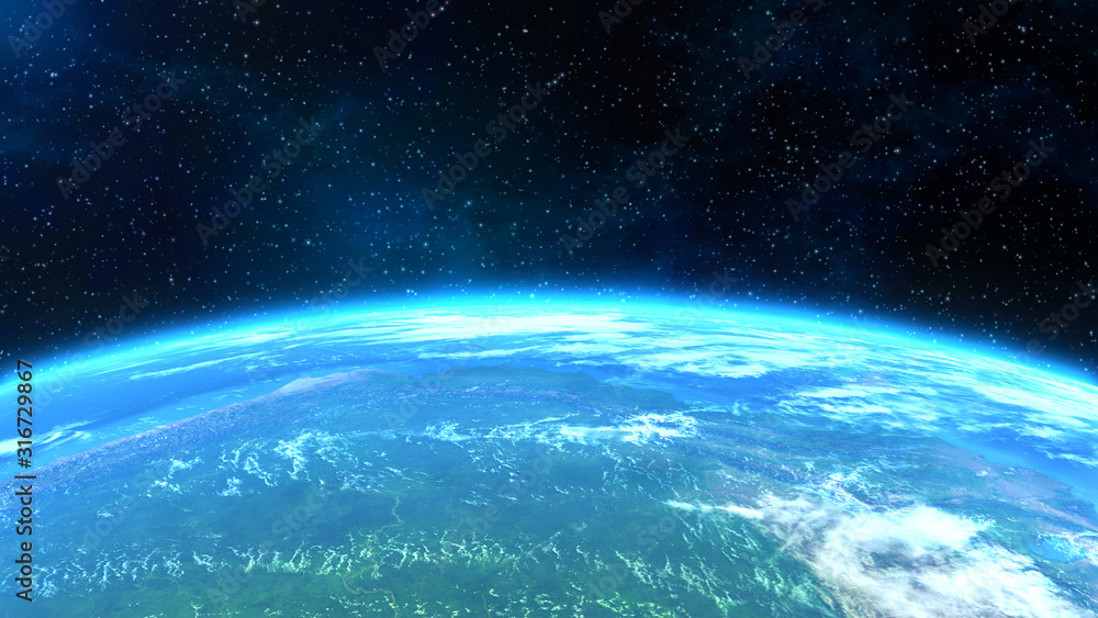 Wall mural an epic , horizontal close-up view of the earth. 3d computer generated image. elements of this image