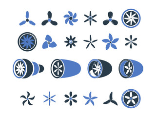 Airplane engines. Propeller turbine symbols plane equipment detailing aviation vector. Illustration rotor and turbo aviation, blade ventilator, engine turbojet © ONYXprj