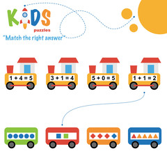 Easy colorful math match the right answer worksheet practice for preschool and elementary school kids.