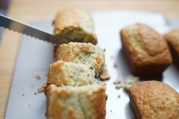 cooking banana cake on table