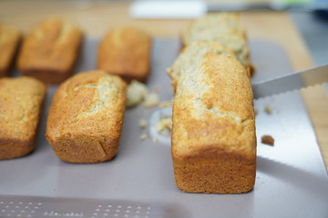 cooking banana cake on table