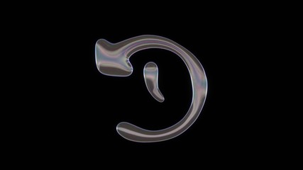 3D rendering of distorted transparent soap bubble in shape of symbol of history isolated on black background