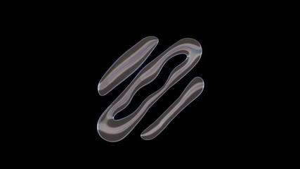 3D rendering of distorted transparent soap bubble in shape of symbol of hotdog isolated on black background