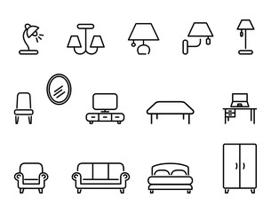 Furniture icons set line style isolated on white background. Home line icon vector illustration
