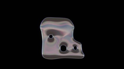 3D rendering of distorted transparent soap bubble in shape of symbol of house  isolated on black background