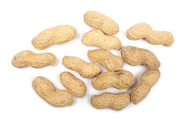 Shelled peanuts salted isolated on white background, top view