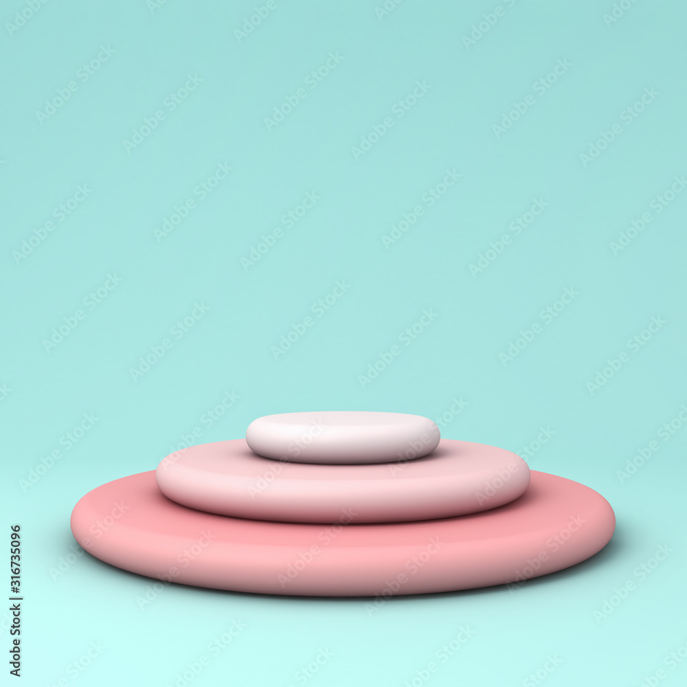 Aufkleber simple pink pastel color round plates podium on green blue pastel color background with shadow 3d re