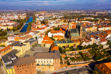 Fototapeta na wymiar Hradec Kralove cityscape with White tower and Cathedral