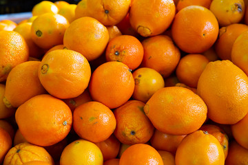Closeup view on oranges on the market