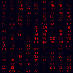 Fototapeta premium Tech pattern. Red filled hexadecimal pairs seamless pattern. Cool background. Creative vector illustration.