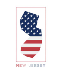 New Jersey Logo. Map of New Jersey with US state name and flag. Artistic vector illustration.