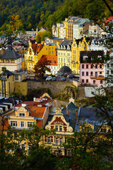 Aerial cityscape of Karlovy Vary