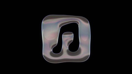3D rendering of distorted transparent soap bubble in shape of symbol of music isolated on black background