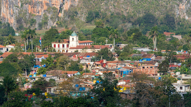vinales village cityscape with a church, cuba
