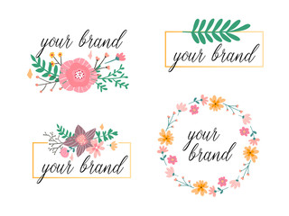 Hand drawn logo collection. Logo design with flowers and beautiful fonts. For designers, florists, photographers and other creative professions