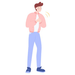 Man suffer from the pain in the chest. Guy presses his hand to his chest.