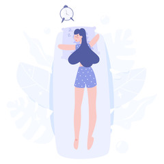 Woman sleeping. Person rest in the bed on the pillow