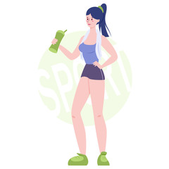 Beautiful fit woman standing and holding bottle of water.