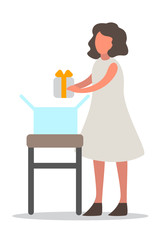 Happy girl holding a gift box