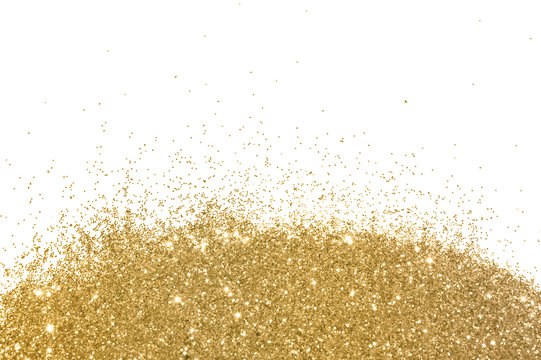 Gold glitter on white background