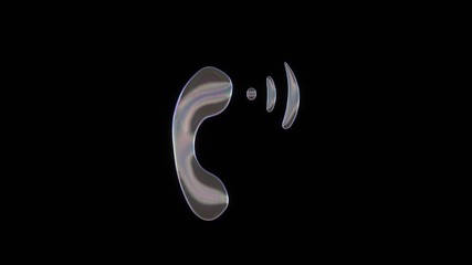 Naklejka premium 3D rendering of distorted transparent soap bubble in shape of symbol of phone volume isolated on black background