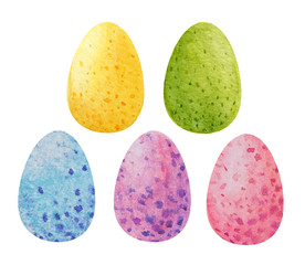 Seth colored easter eggs with spots. Watercolor illustration. Clipart on a white background