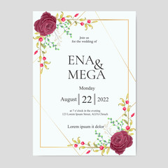 Wedding invitation card design with beautiful flowers and leaves