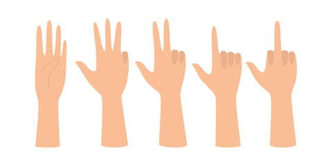 Set of hands showing different gestures. Palm pointing at something