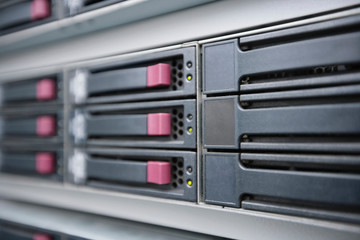 Close-up of computer network in server room