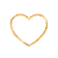 Gold frame heart shaped patterned of small hearts. Golden jewelry isolated on white background. Vector illustration.