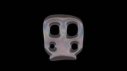 3D rendering of distorted transparent soap bubble in shape of symbol of public transport subway isolated on black background