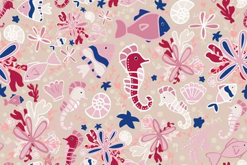 Behang naadloos patroon. onderwaterwereld. zeedieren. vector illustratie © liliia_sinhina
