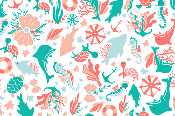 seamless pattern. underwater world. sea animals. vector illustration