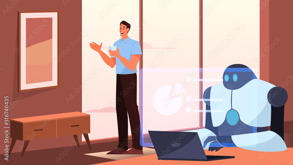 Poster artificial intelegence as a part of human routine. domestic personal robot