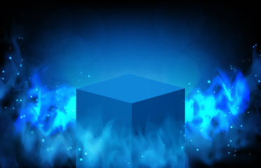Fototapeta na wymiar abstract background of blue box and glowing smoke