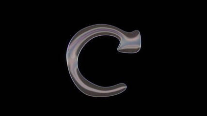 3D rendering of distorted transparent soap bubble in shape of symbol of redo  isolated on black background