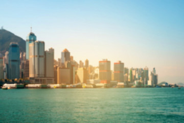 Fototapeta premium Blur image of city Skyline and ocean coast 