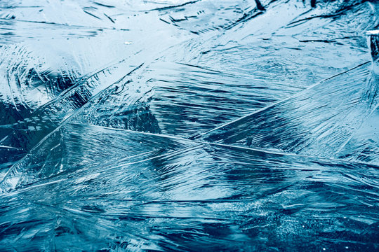 reflections on the ice structure of a frozen lake