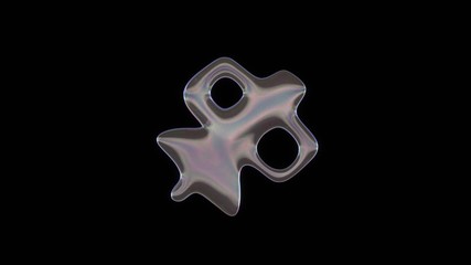 3D rendering of distorted transparent soap bubble in shape of symbol of satellite isolated on black background