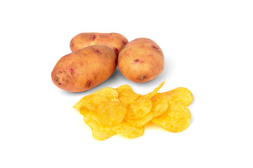 Crisps and potato isolated on white background.