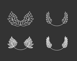 Hand drawn wreath for design use. White Vector doodle flowers . Abstract pencil boho drawing branch circle. Artistic illustration elements plant and bloom on black chalk board