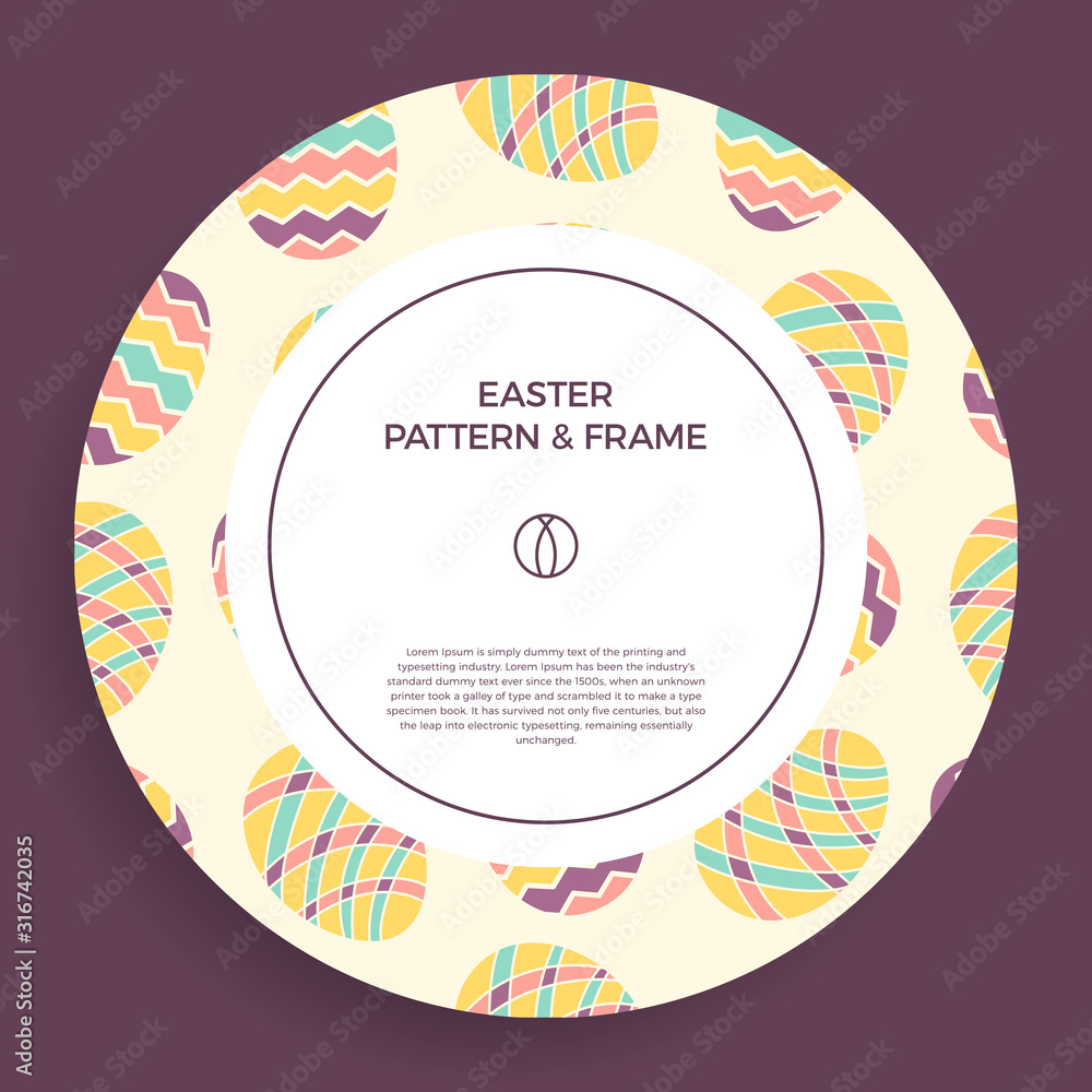 Poster easter egg banner. colorful hand drawn frame border with doodle eggs and circle geometric shape. dec