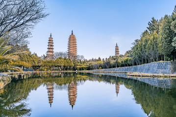 Three Pagoda Reflections at Chongsheng Temple, Dali, Yunnan, China