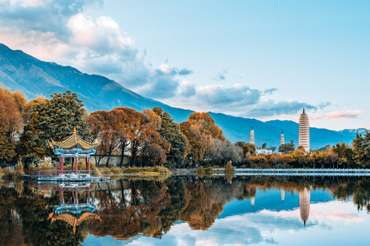 Three Pagoda Reflections at Chongsheng Temple, Dali, Yunnan, China