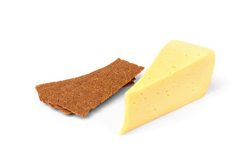Crisp bread and cheese isolated on white background.