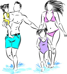 happy family at the beach vector illustration
